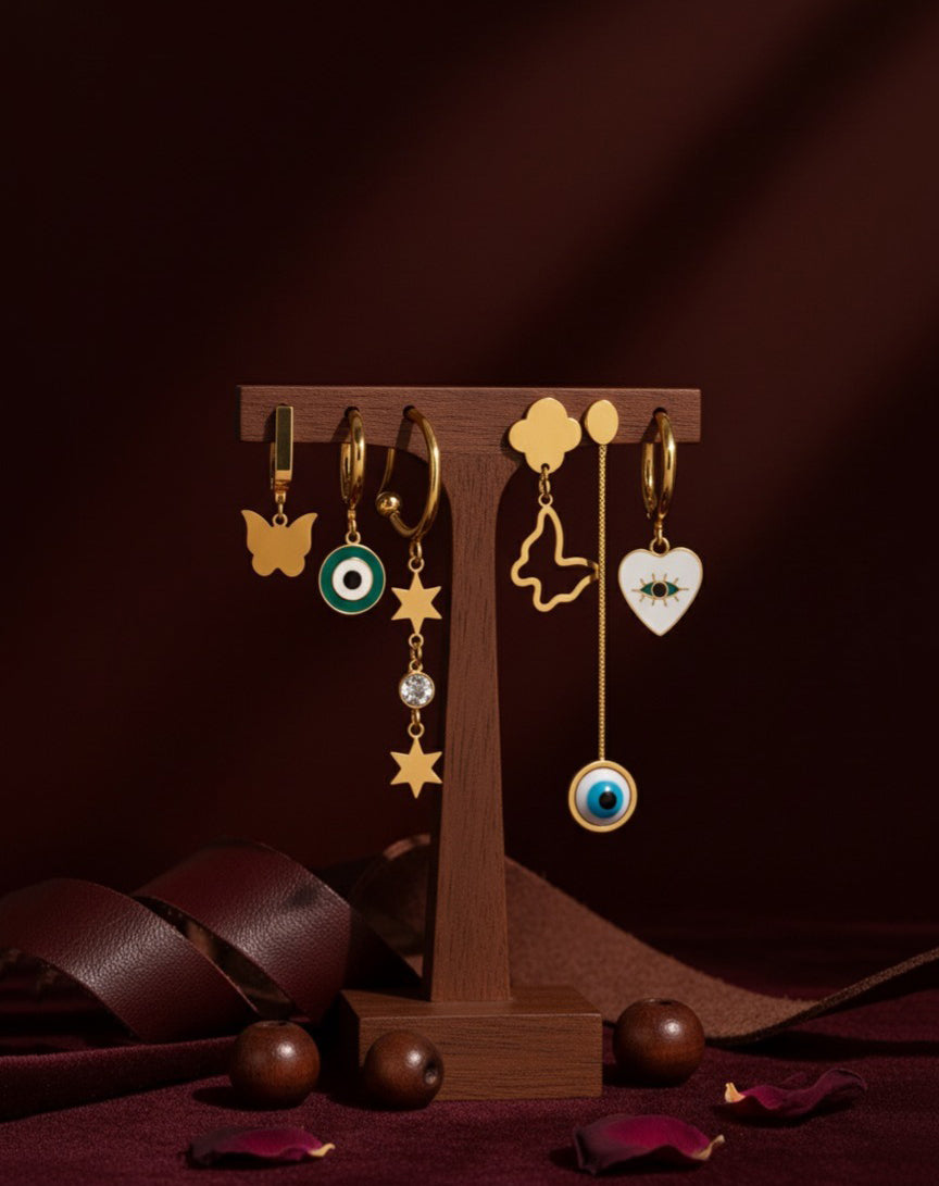 Golden Charm Mix-Match Earring Set