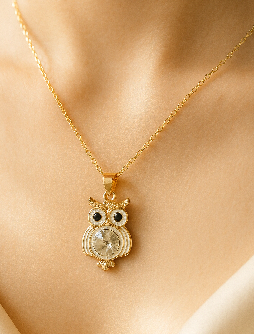 Golden Owl Crystal Necklace