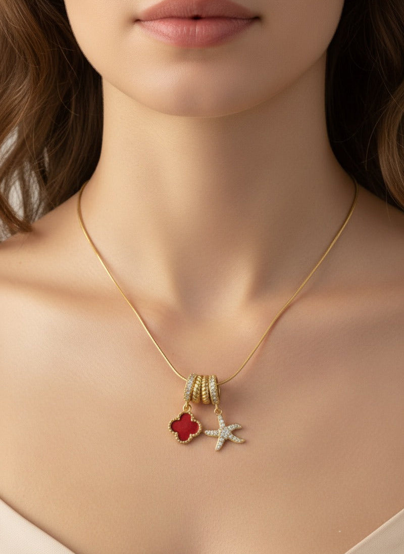 Red Clover Starfish Necklace