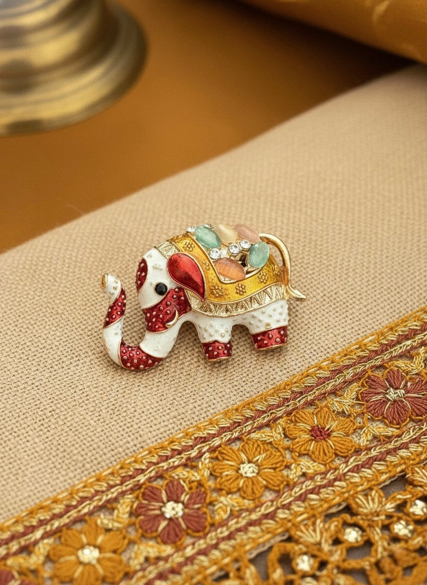 Regal Elephant Enamel Brooch