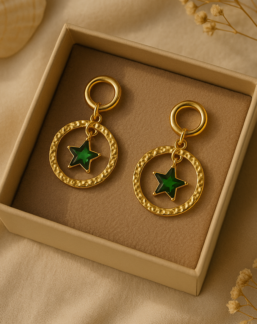 Emerald Star Orbit Drop Earrings