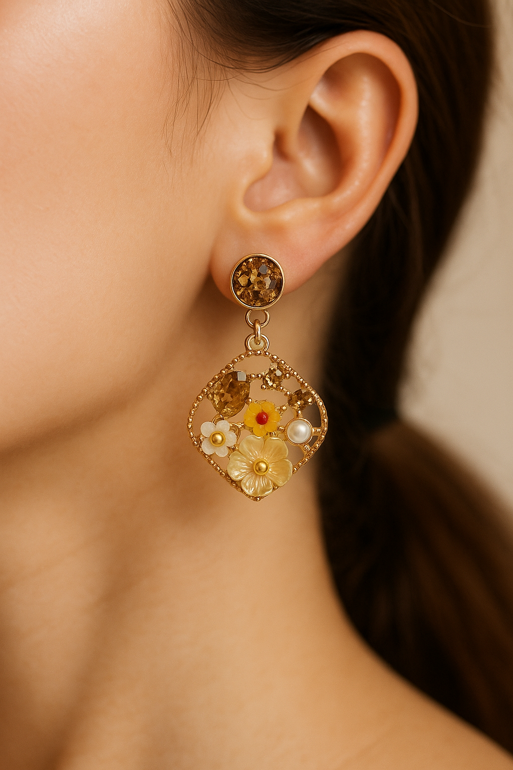 Honey Vintage Floral Drop Earrings