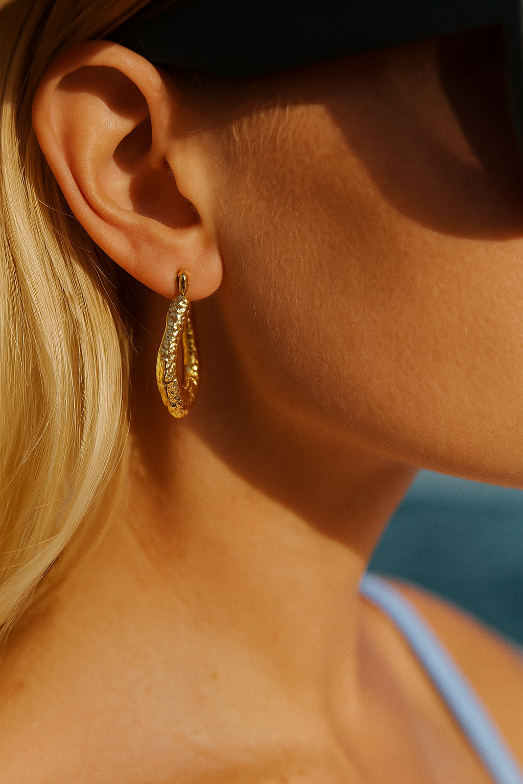Golden Ember Textured Hoop Earrings