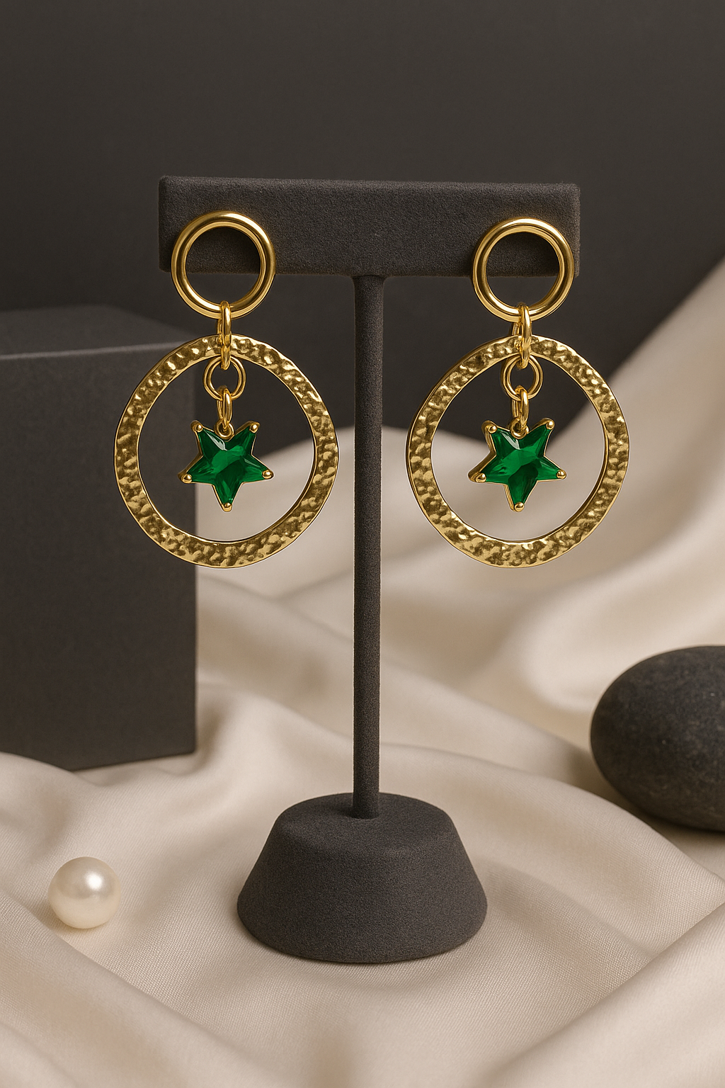 Emerald Star Orbit Drop Earrings