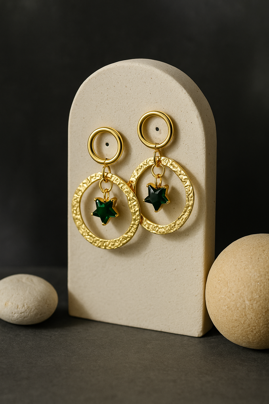 Emerald Star Orbit Drop Earrings