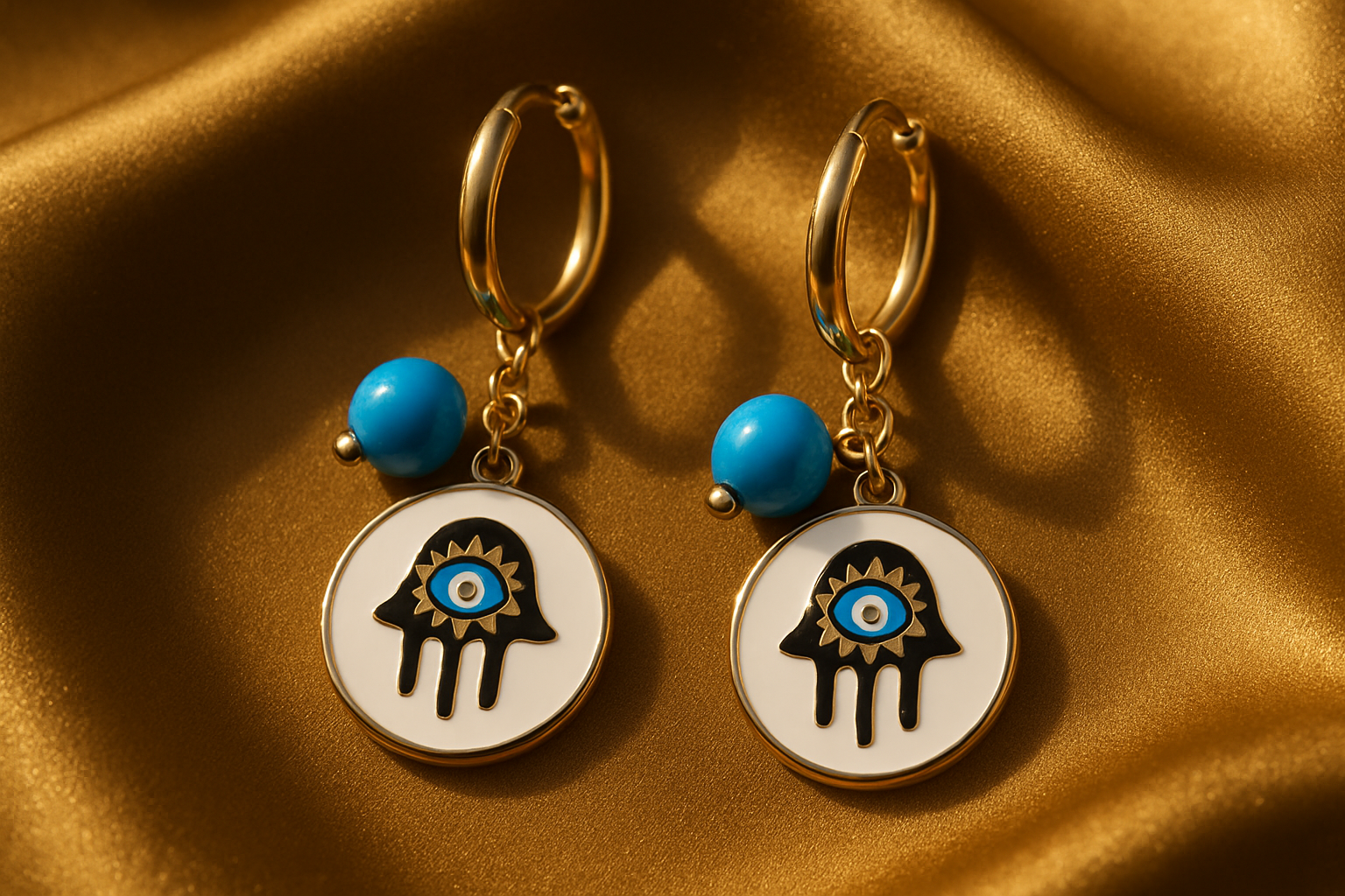 Turquoise Charm Evil-Eye Hoop Earrings