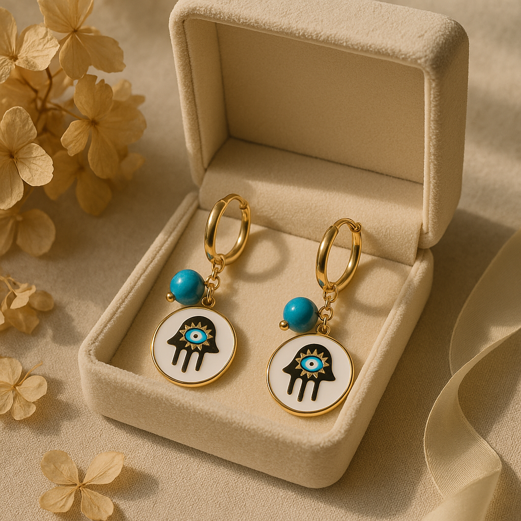 Turquoise Charm Evil-Eye Hoop Earrings