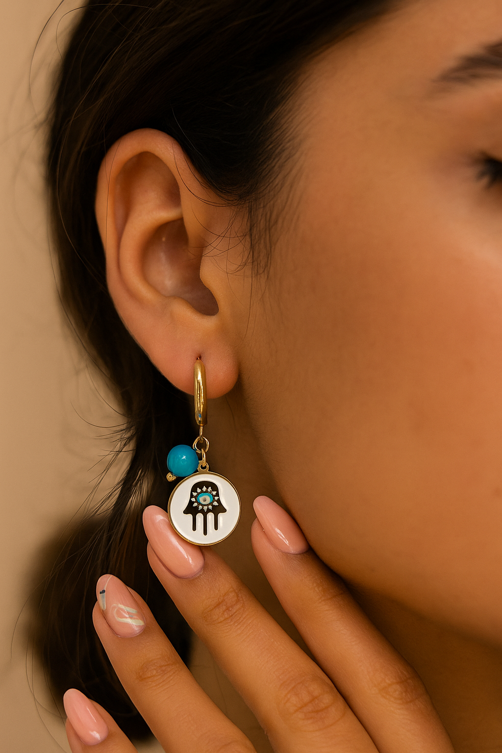 Turquoise Charm Evil-Eye Hoop Earrings