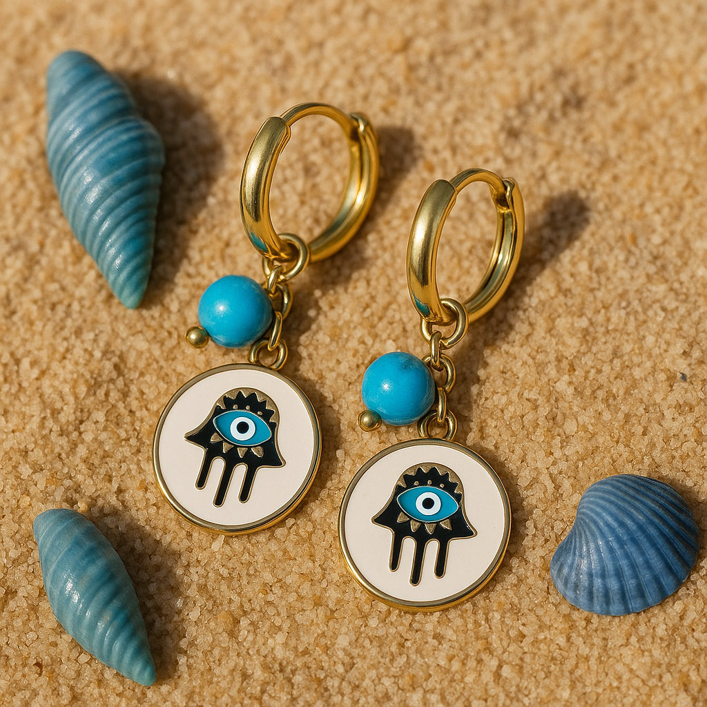 Turquoise Charm Evil-Eye Hoop Earrings
