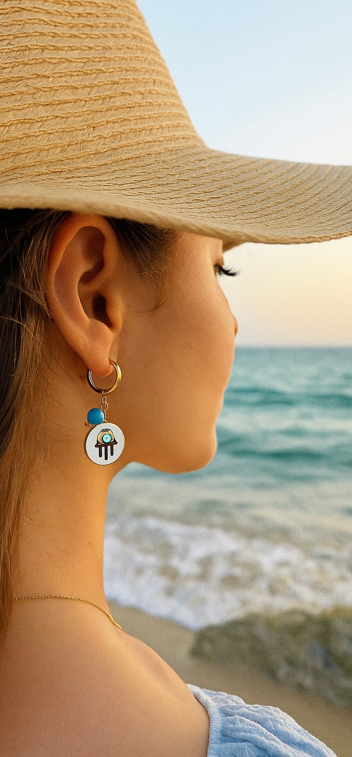 Turquoise Charm Evil-Eye Hoop Earrings