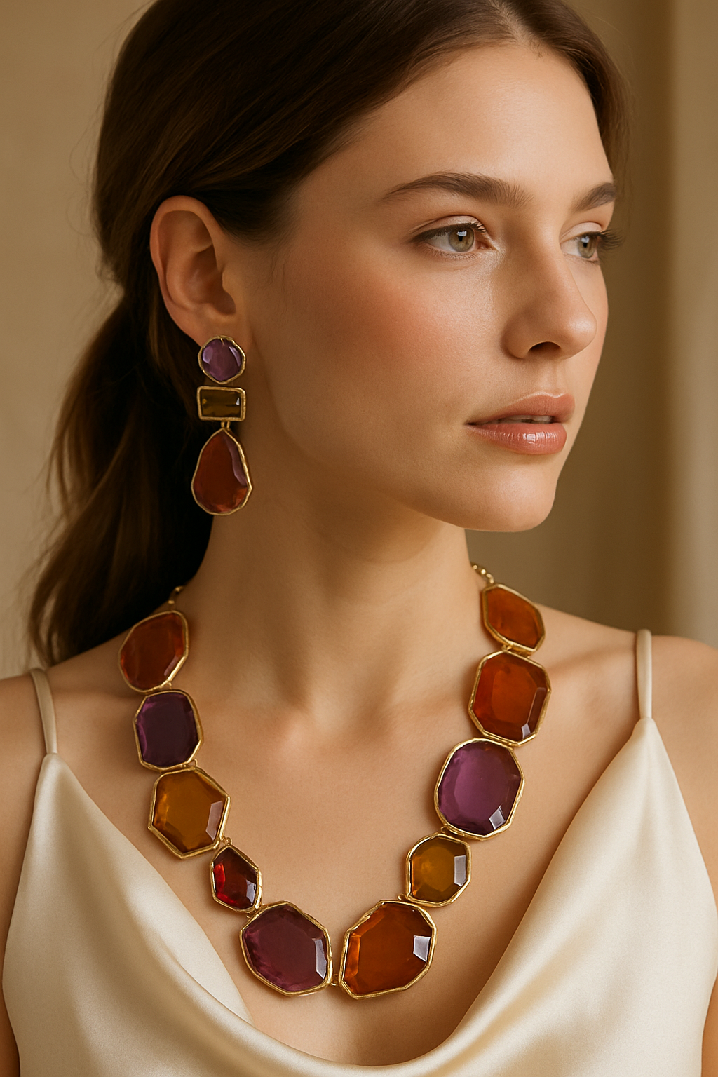 Sunset Gem Glass Necklace Set