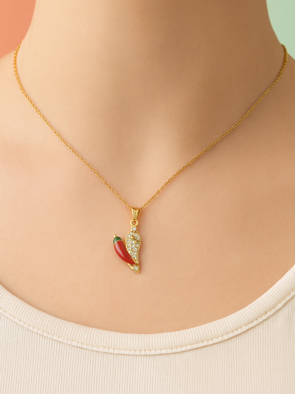 Crystal Chili Charm Necklace
