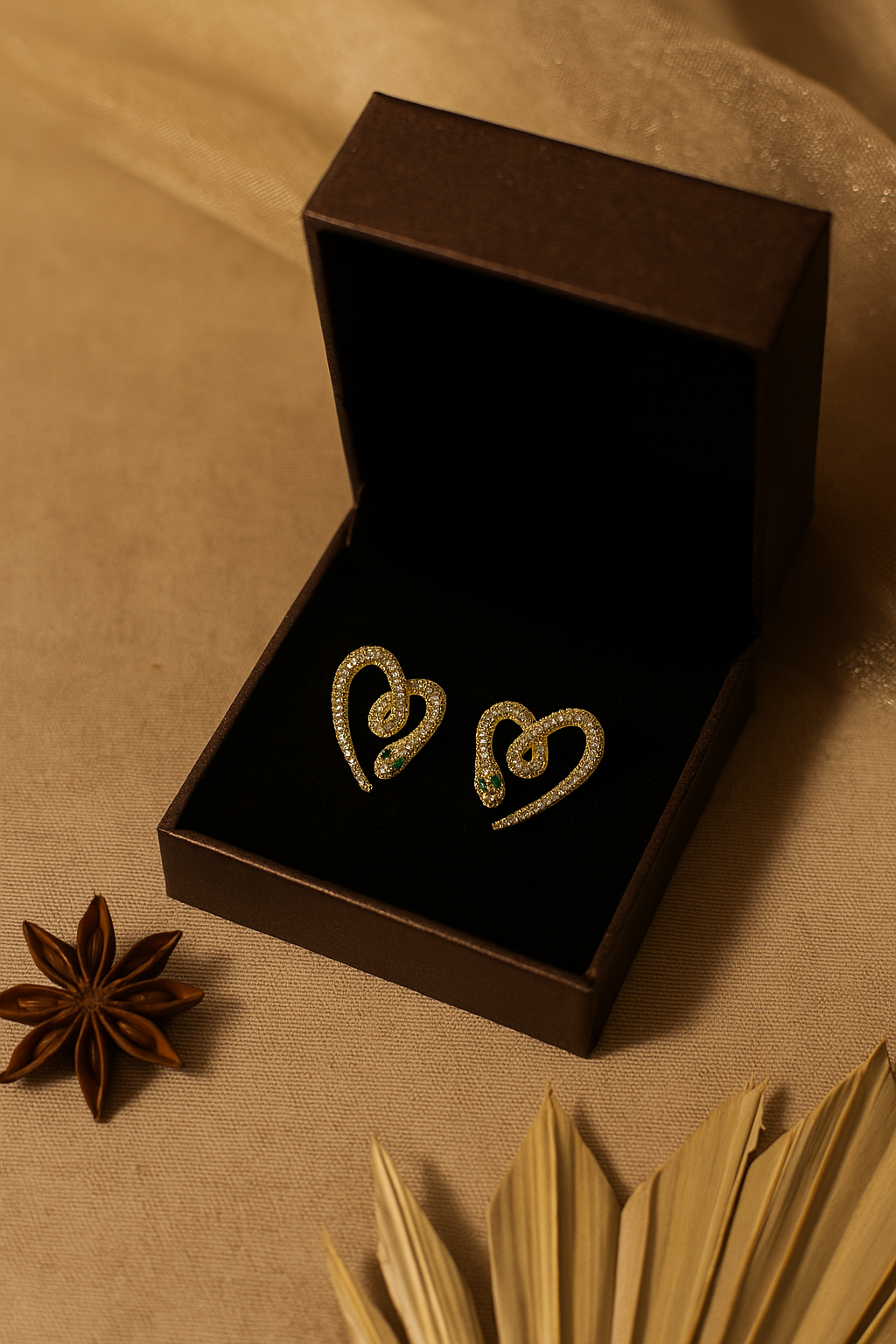 Emerald Serpent Heart-Swirl Studs