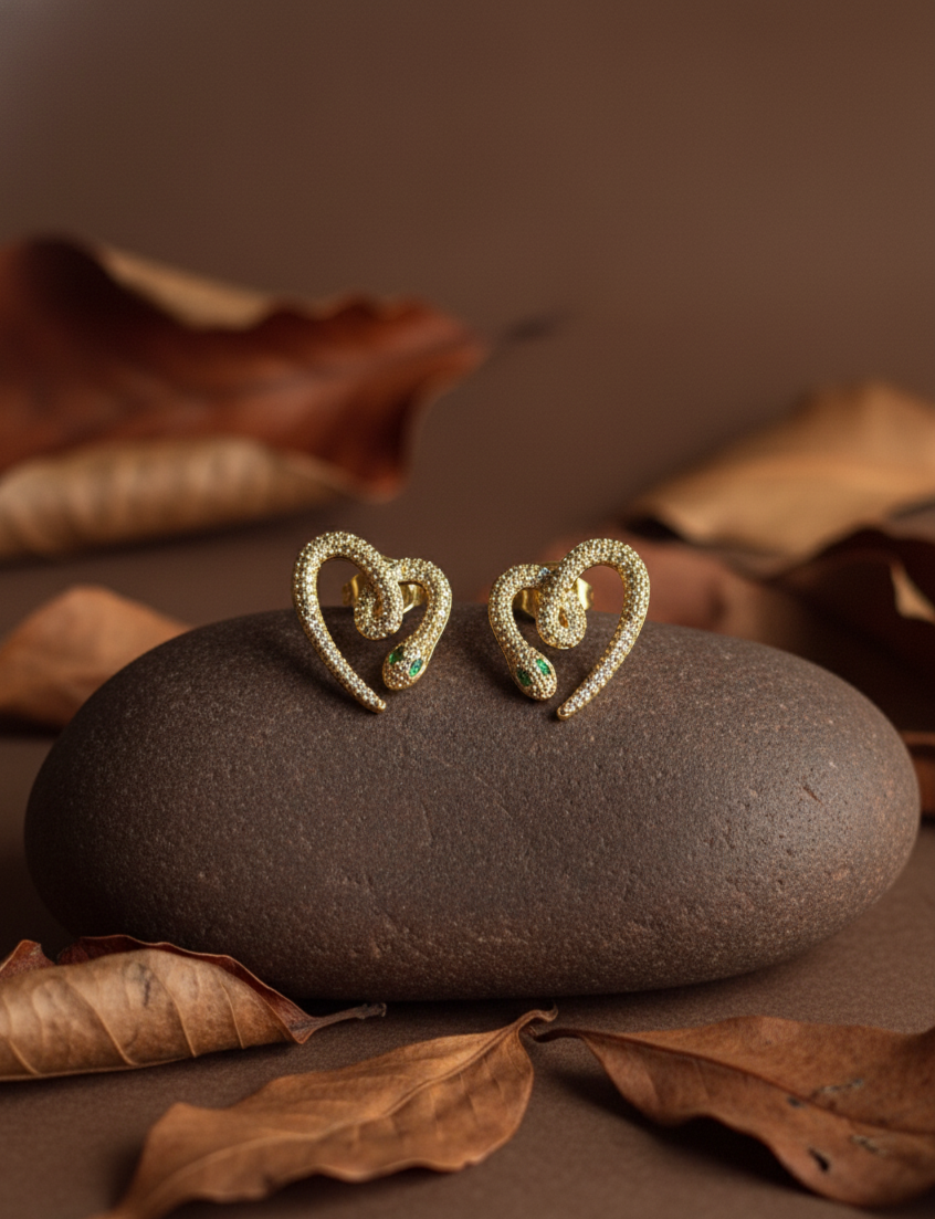 Emerald Serpent Heart-Swirl Studs