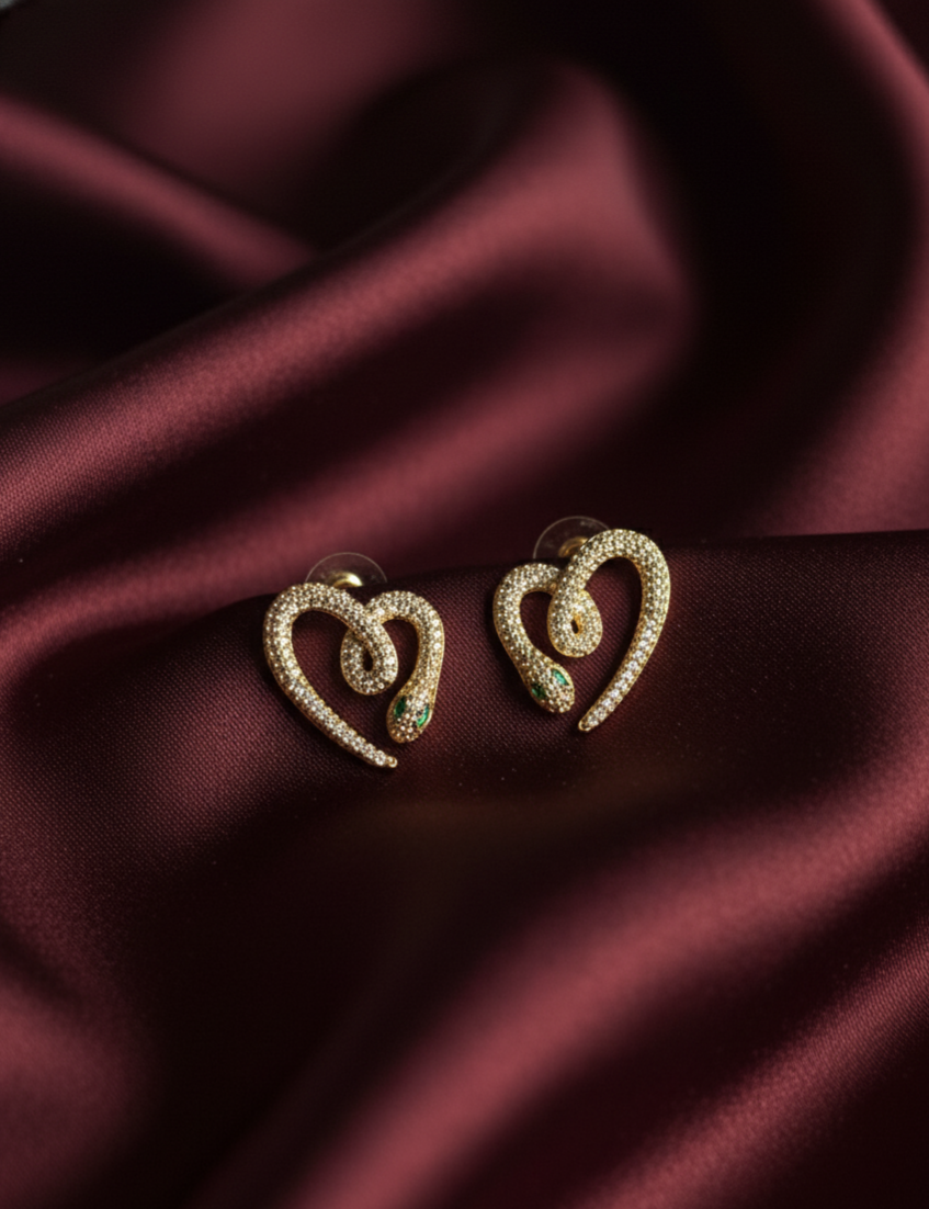 Emerald Serpent Heart-Swirl Studs