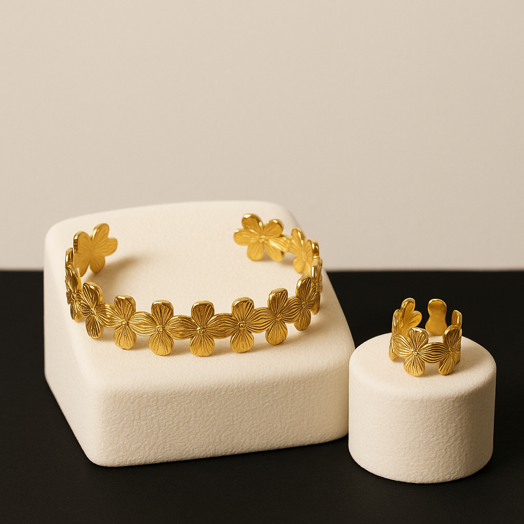 Golden Blossom Bracelet & Ring Set