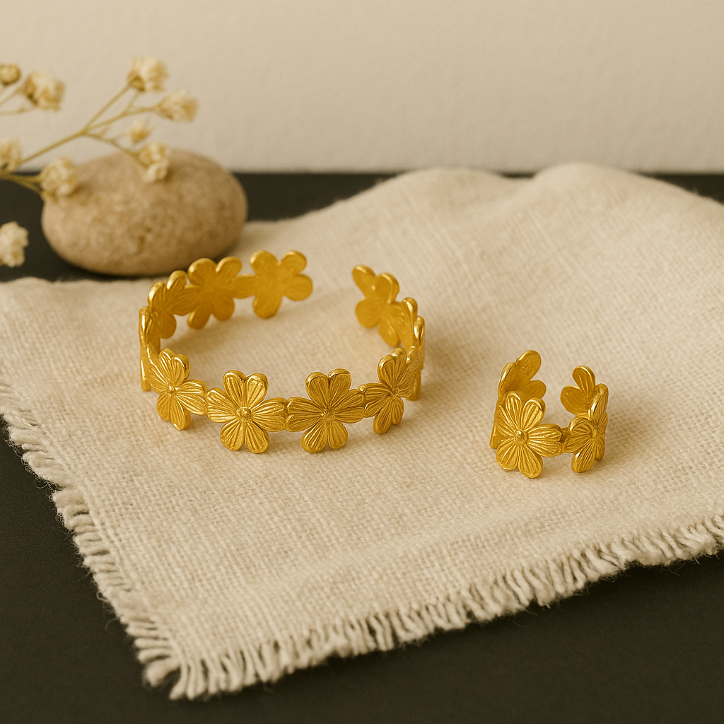 Golden Blossom Bracelet & Ring Set