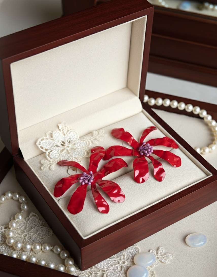 Crimson Bloom Statement Studs