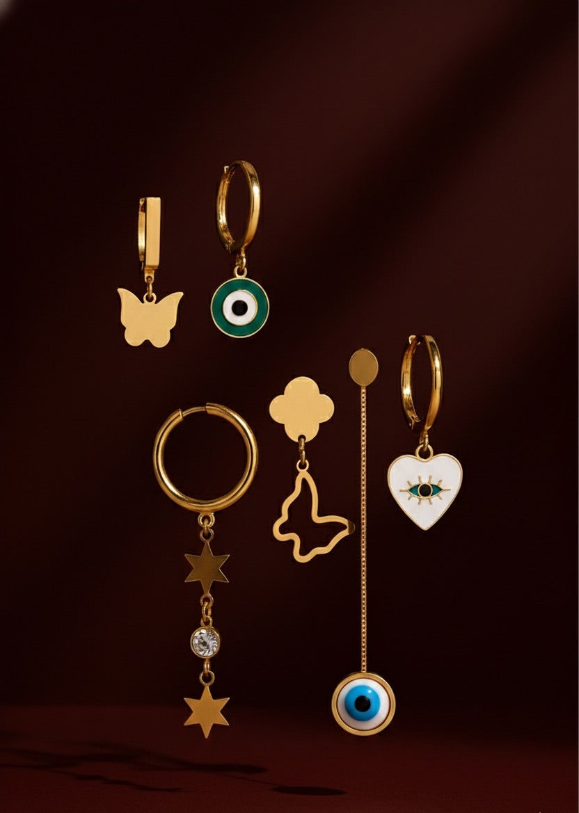Golden Charm Mix-Match Earring Set