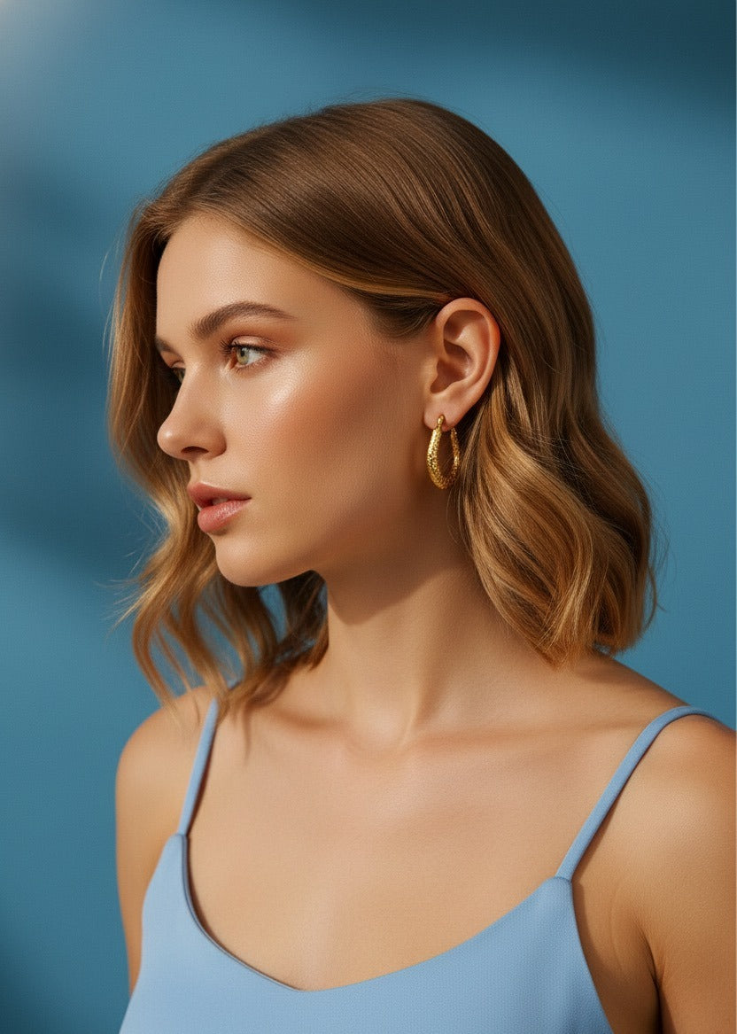 Golden Ember Textured Hoop Earrings