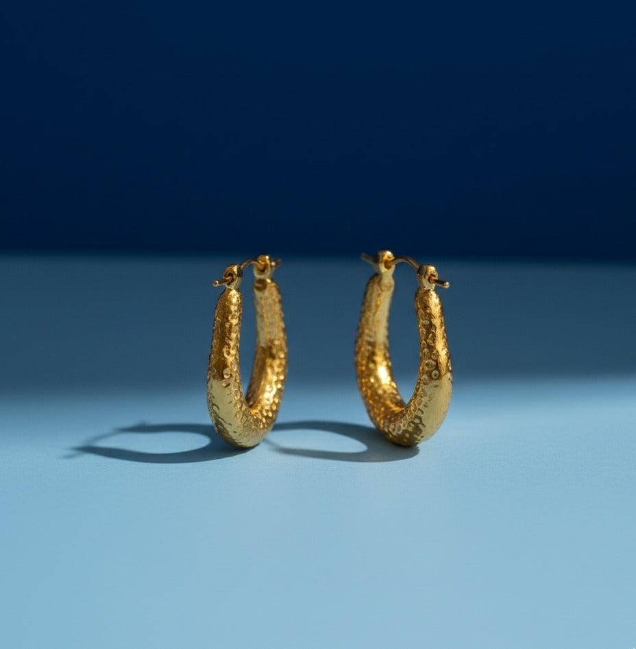 Golden Ember Textured Hoop Earrings