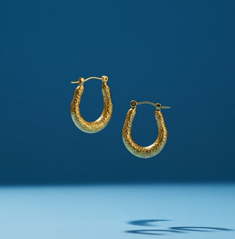Golden Ember Textured Hoop Earrings
