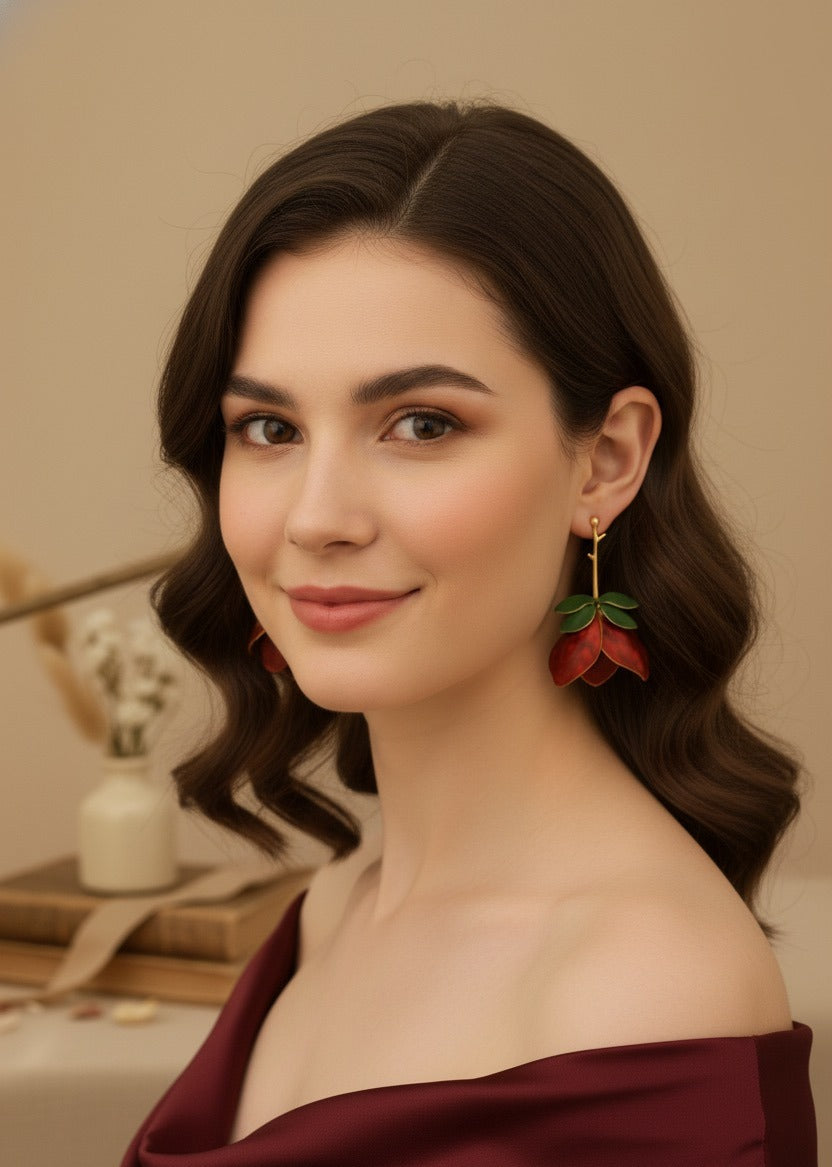 Crimson Bloom Drop Earrings