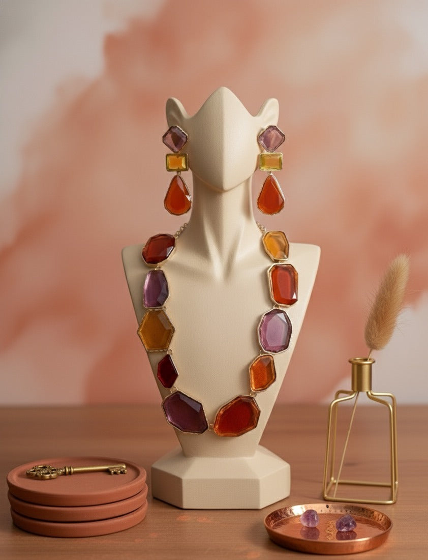 Sunset Gem Glass Necklace Set