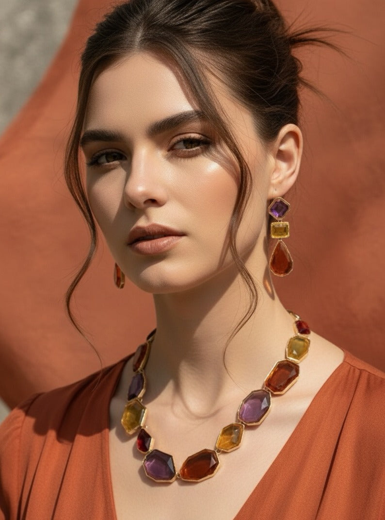 Sunset Gem Glass Necklace Set