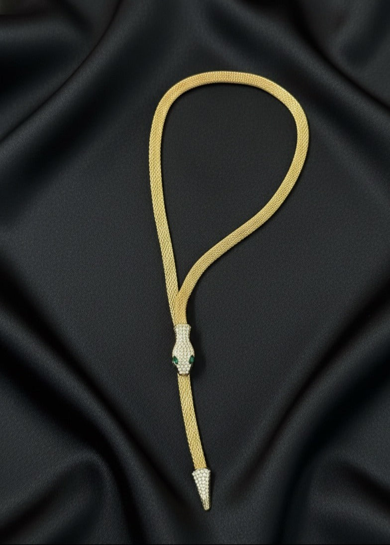 Emerald Serpent Y-Neck Adjustable Necklace