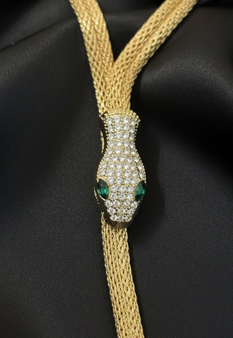 Emerald Serpent Y-Neck Adjustable Necklace