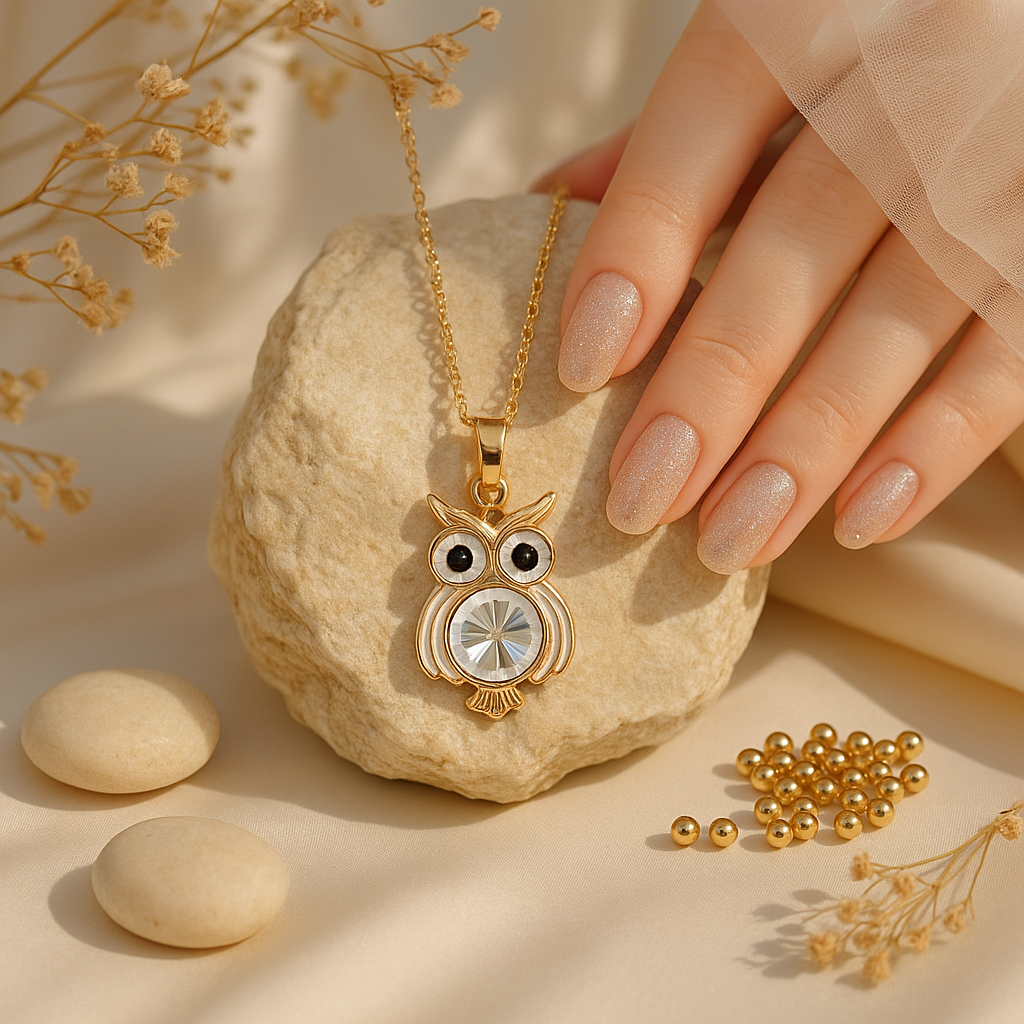 Golden Owl Crystal Necklace