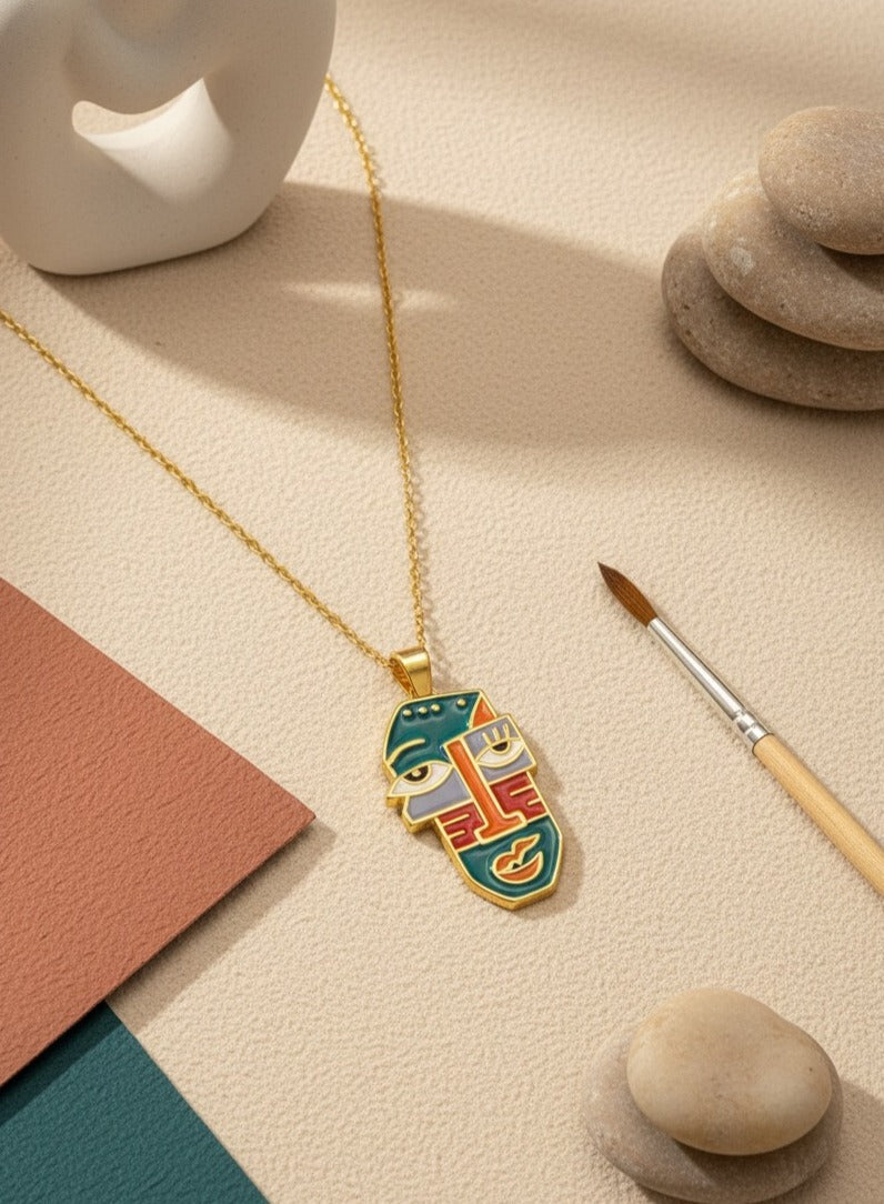 Abstract Art Face Pendant Necklace