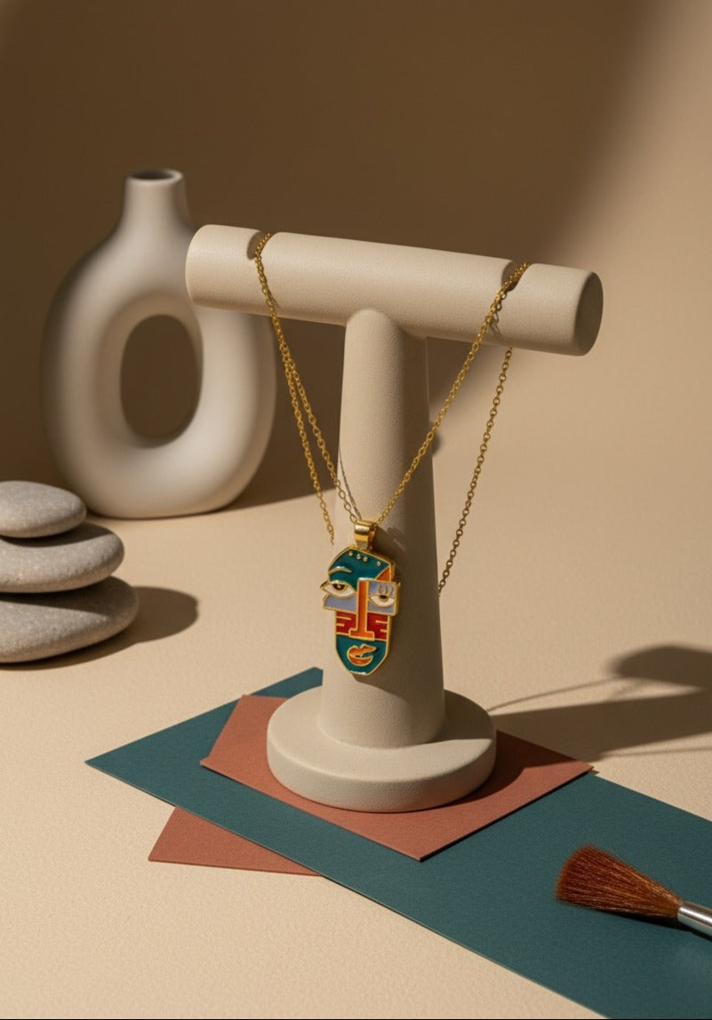 Abstract Art Face Pendant Necklace