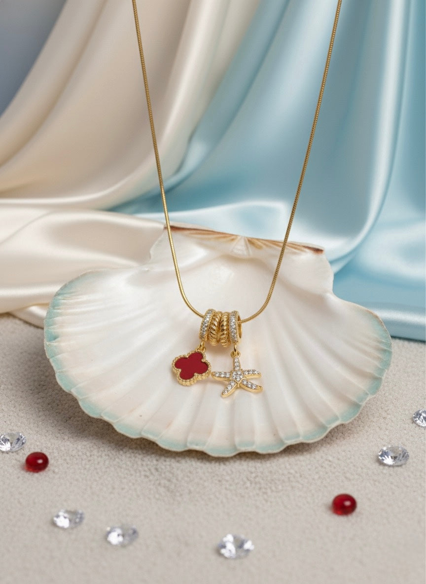 Red Clover Starfish Necklace