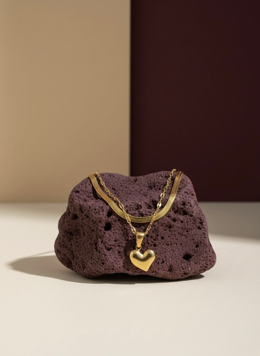 Dual Chain Golden Heart Necklace