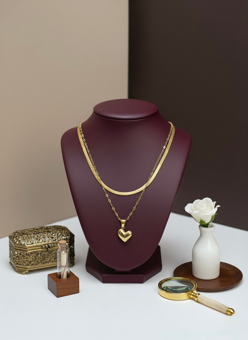 Dual Chain Golden Heart Necklace