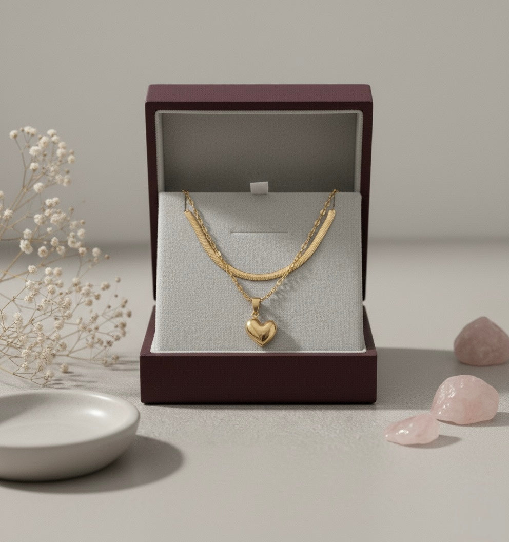Dual Chain Golden Heart Necklace