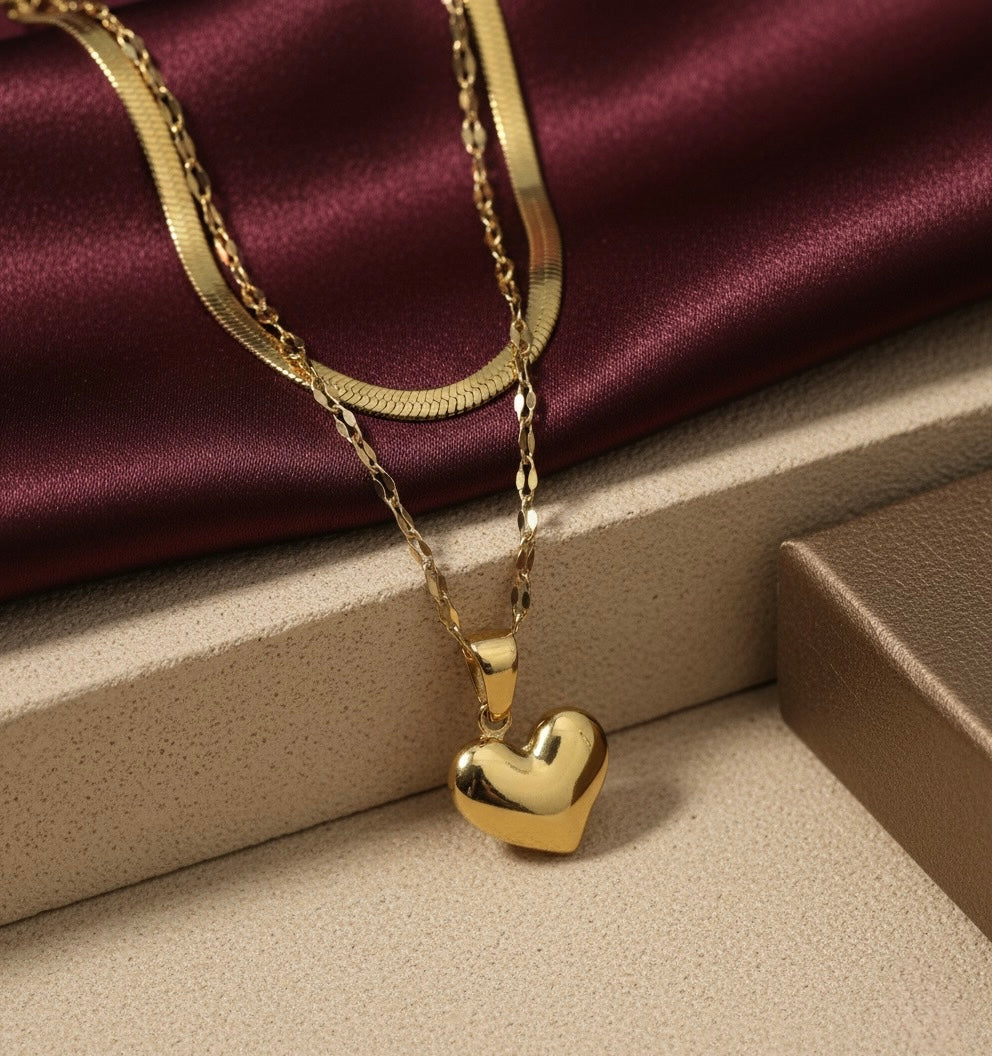 Dual Chain Golden Heart Necklace