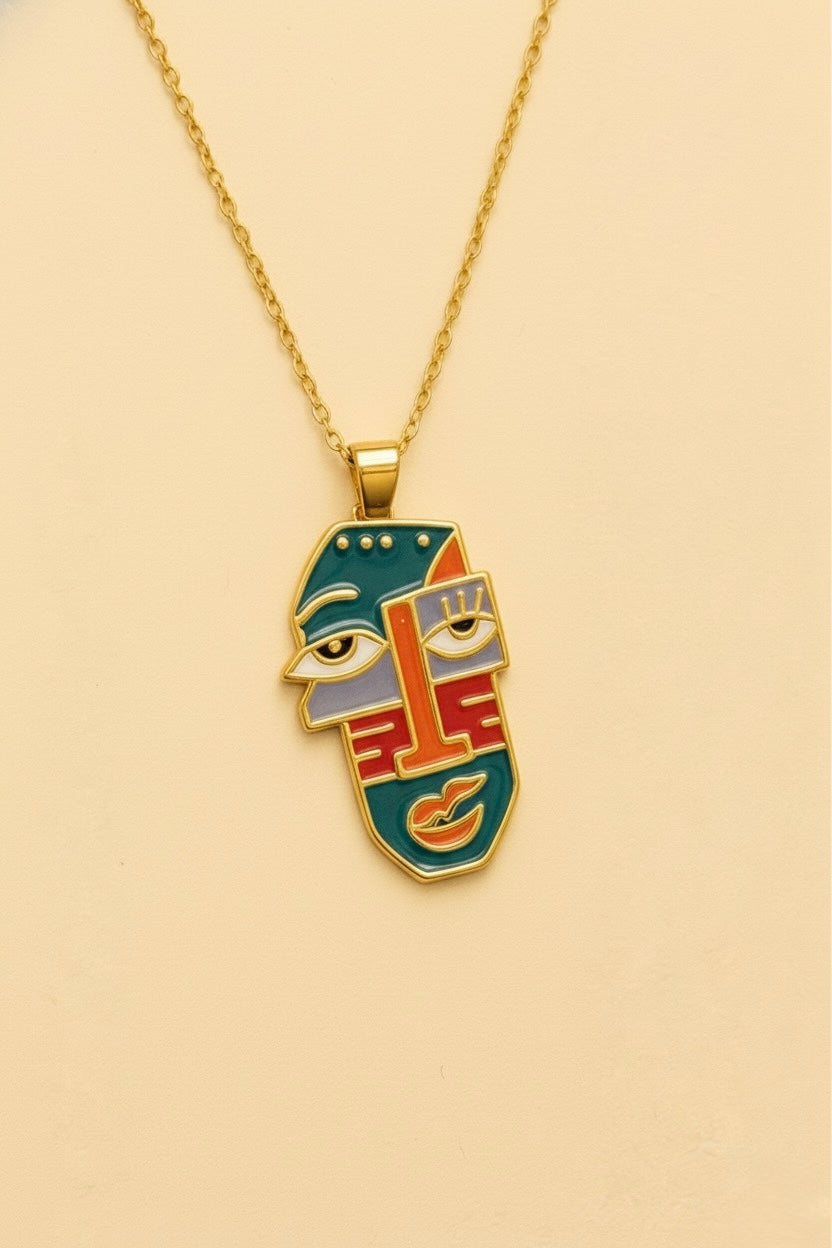 Abstract Art Face Pendant Necklace