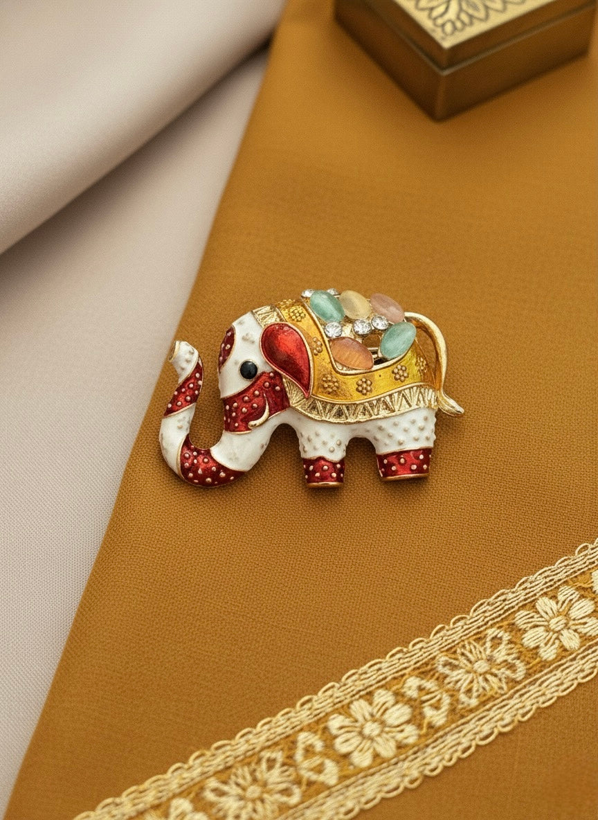 Regal Elephant Enamel Brooch