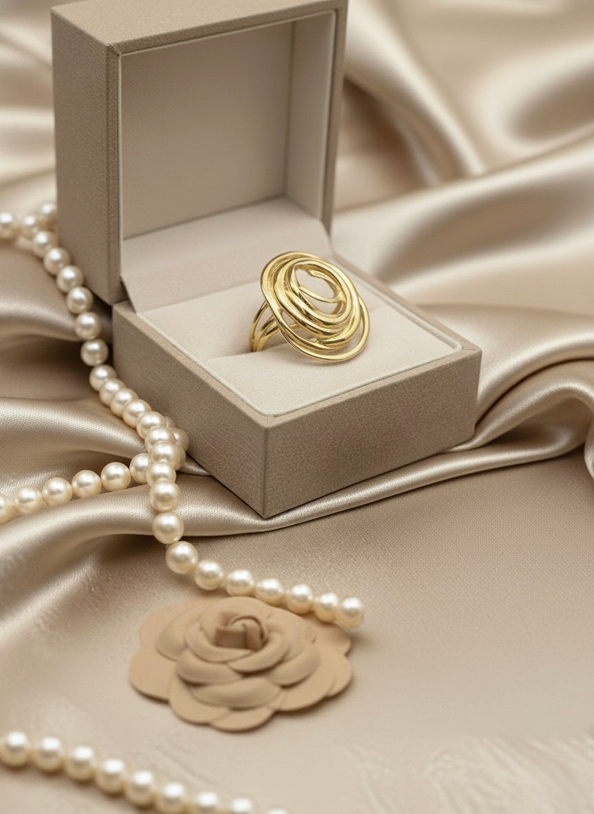 Golden Orbit Statement Ring
