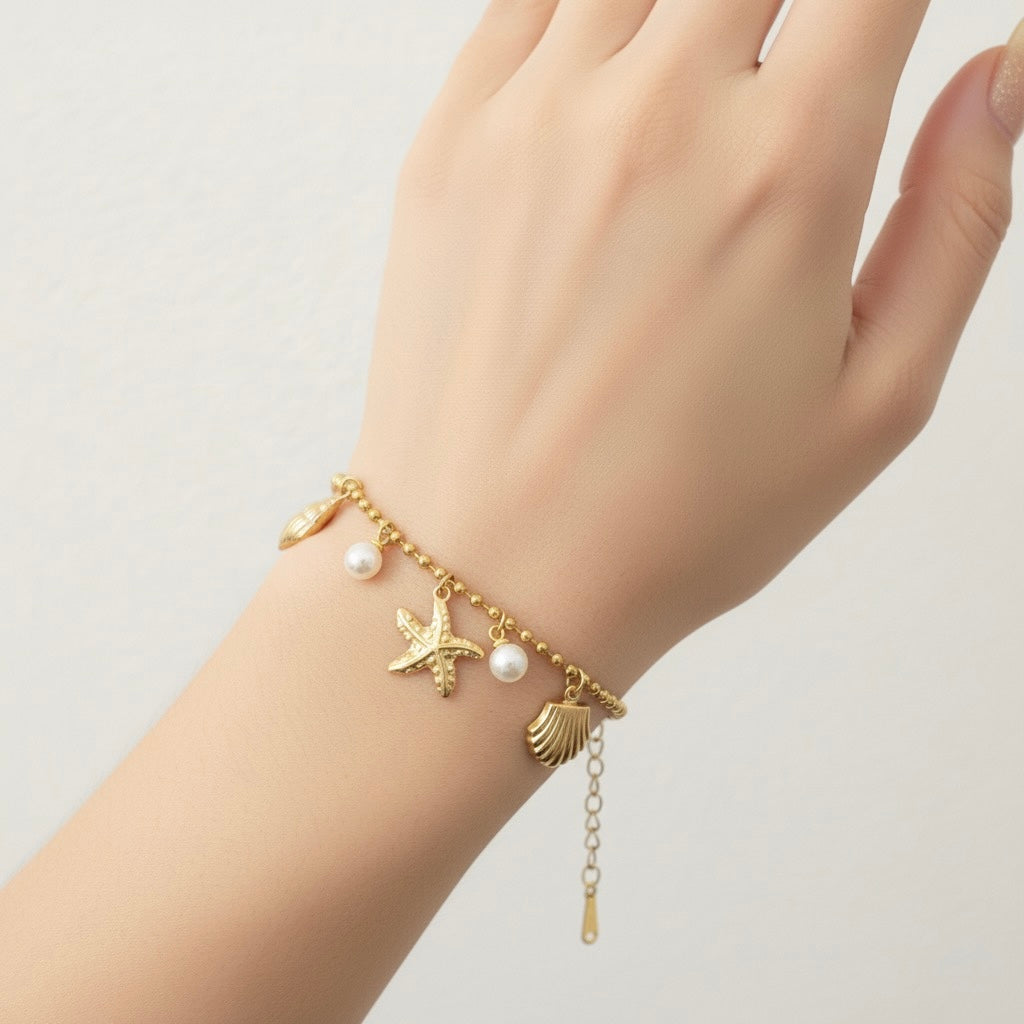 Seashell Charms Pearl Bracelet