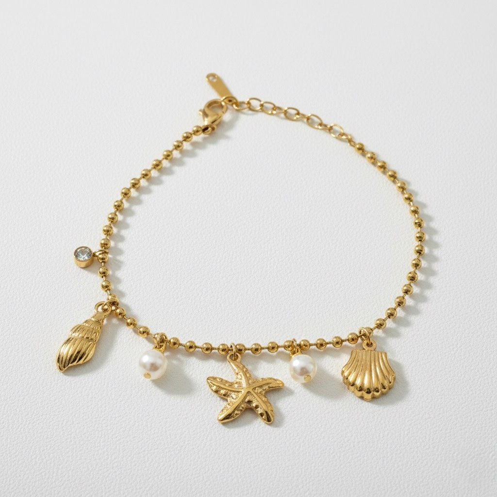 Seashell Charms Pearl Bracelet