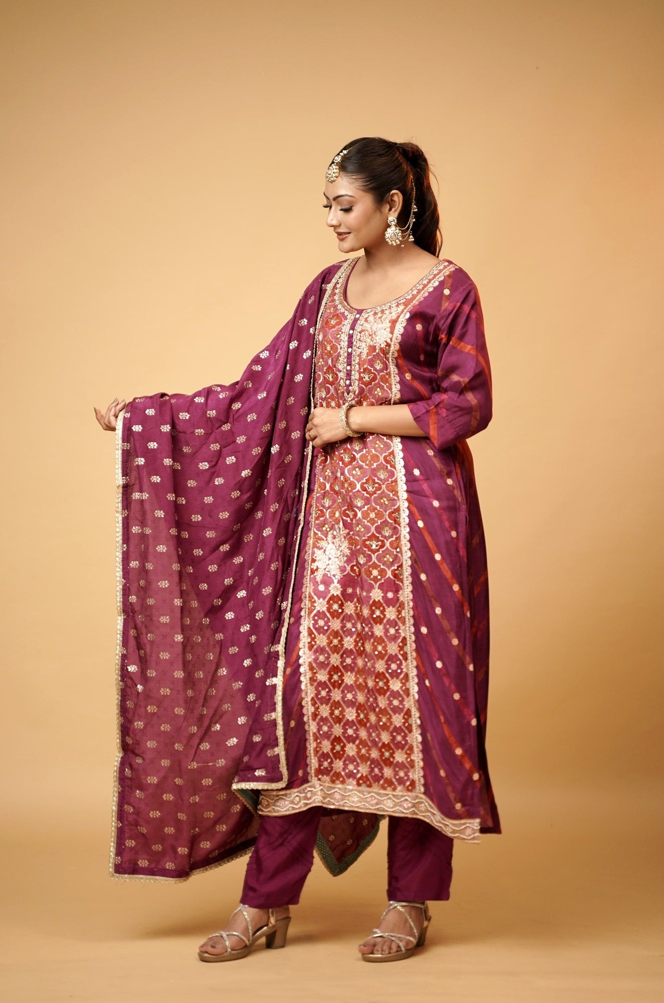 Royal Magenta Premium Zari Silk Suit Set